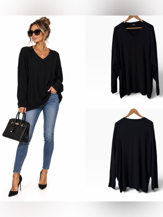 Bleusalt Tops - Bleusalt The Oversized Long Sleeve V-Neck Top